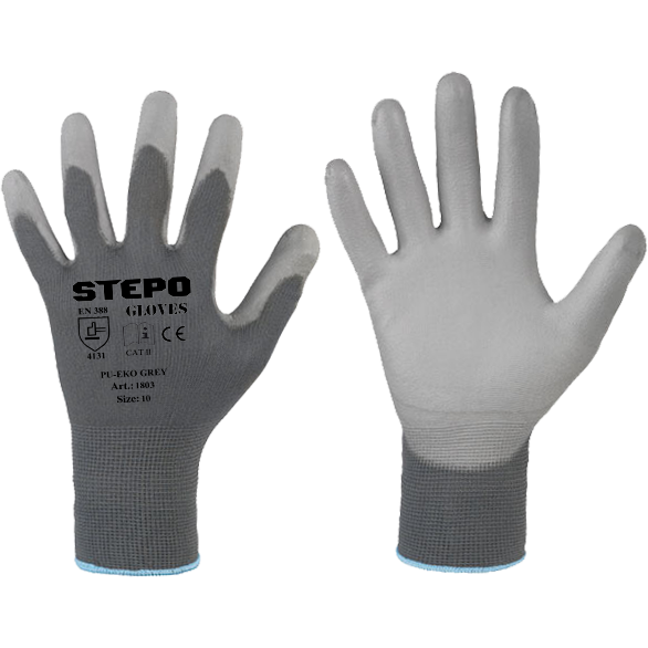 Poliuretanu lietos pilkos pirštinės