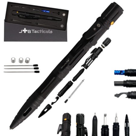 Kubotan JB-04 EDC 10-in-1  taktinis rašiklis – ugnies uždegiklis, plaktukas, žibintuvėlis, peilis, švilpukas
